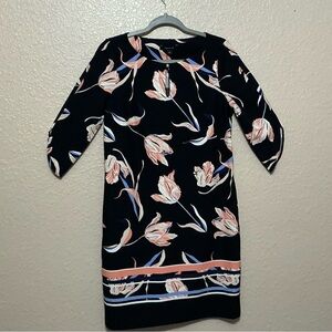 Comma Floral Print Black Dress with Asymmetrical 3/4 Sleeves